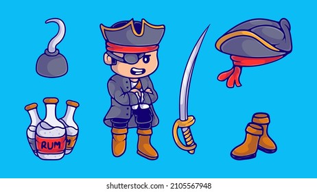 cute pirate collection illustration. suitable for mascot designs, t-shirts, stickers, and others about pirates