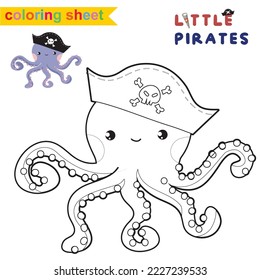 Cute pirate coloring page. Educational printable coloring worksheet. Coloring game for preschool children. Vector outline for coloring sheet.