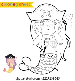 Cute pirate coloring page. Educational printable coloring worksheet. Coloring game for preschool children. Vector outline for coloring sheet.