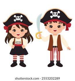 Cute pirate crew costume boy and girl