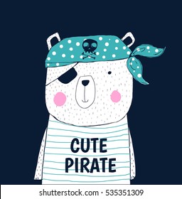 cute pirate design.T-shirt graphics for kids vector illustration