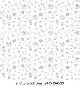 Cute Pirate elements Seamless Pattern. Cartoon items Pirate and objects. background. Vector illustration.