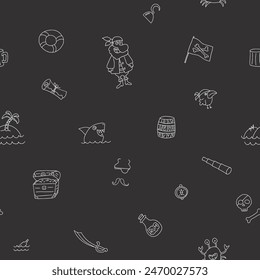 Cute Pirate elements Seamless Pattern. Cartoon items Pirate and objects. background. Vector illustration.