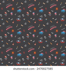 Cute Pirate elements Seamless Pattern. Cartoon items Pirate and objects. background. Vector illustration.