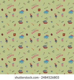 Cute Pirate elements Seamless Pattern. Cartoon items Pirate and objects. background. Vector illustration.