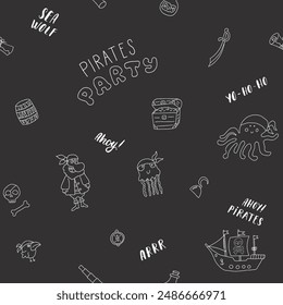 Cute Pirate elements Seamless Pattern. Cartoon items Pirate and objects. background. Vector illustration.