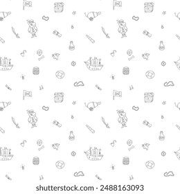 Cute Pirate elements Seamless Pattern. Cartoon items Pirate and objects. background. Vector illustration.
