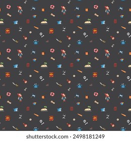 Cute Pirate elements Seamless Pattern. Cartoon items Pirate and objects. background. Vector illustration.