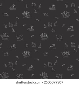 Cute Pirate elements Seamless Pattern. Cartoon items Pirate and objects. background. Vector illustration.