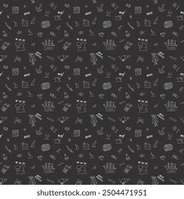 Cute Pirate elements Seamless Pattern. Cartoon items Pirate and objects. background. Vector illustration.