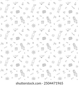 Cute Pirate elements Seamless Pattern. Cartoon items Pirate and objects. background. Vector illustration.