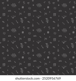 Cute Pirate elements Seamless Pattern. Cartoon items Pirate and objects. background. Vector illustration.