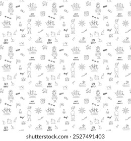 Cute Pirate elements Seamless Pattern. Cartoon items Pirate and objects. background. Vector illustration.