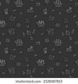 Cute Pirate elements Seamless Pattern. Cartoon items Pirate and objects. background. Vector illustration.