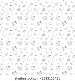 Cute Pirate elements Seamless Pattern. Cartoon items Pirate and objects. background. Vector illustration.