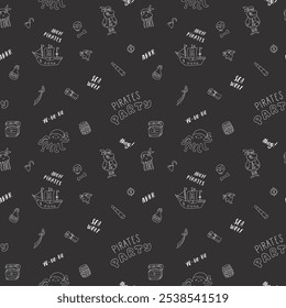 Cute Pirate elements Seamless Pattern. Cartoon items Pirate and objects. background. Vector illustration.