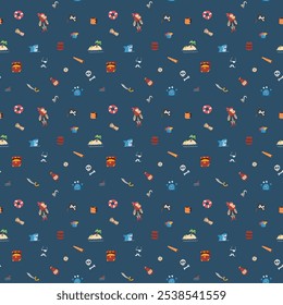 Cute Pirate elements Seamless Pattern. Cartoon items Pirate and objects. background. Vector illustration.