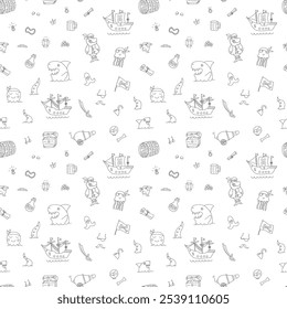 Cute Pirate elements Seamless Pattern. Cartoon items Pirate and objects. background. Vector illustration.