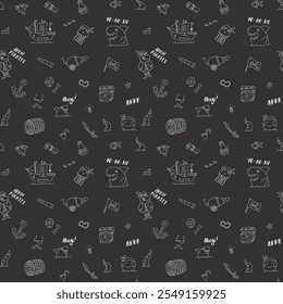 Cute Pirate elements Seamless Pattern. Cartoon items Pirate and objects. background. Vector illustration.