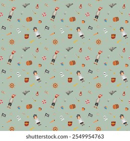 Cute Pirate elements Seamless Pattern. Cartoon items Pirate and objects. background. Vector illustration.