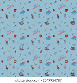 Cute Pirate elements Seamless Pattern. Cartoon items Pirate and objects. background. Vector illustration.