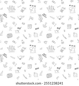 Cute Pirate elements Seamless Pattern. Cartoon items Pirate and objects. background. Vector illustration.