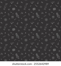 Cute Pirate elements Seamless Pattern. Cartoon items Pirate and objects. background. Vector illustration.