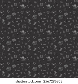 Cute Pirate elements Seamless Pattern. Cartoon items Pirate and objects. background. Vector illustration.