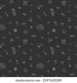 Cute Pirate elements Seamless Pattern. Cartoon items Pirate and objects. background. Vector illustration.