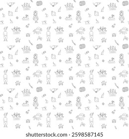 Cute Pirate elements Seamless Pattern. Cartoon items Pirate and objects. background. Vector illustration.