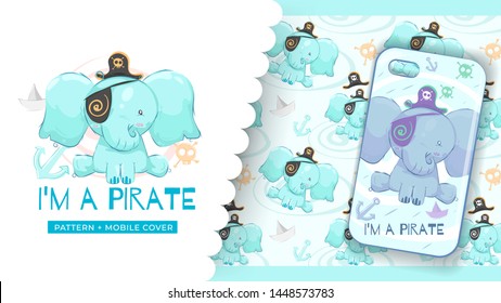 Cute pirate elephant idea for print phone case and pattern background