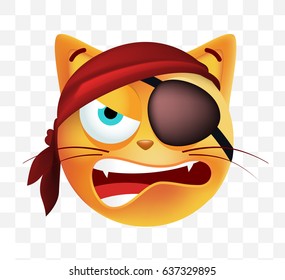 Cute Pirate Emoticon Cat on White Background . Isolated Vector Illustration 