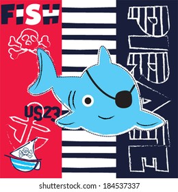 cute pirate fish vector illustration