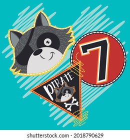 cute pirate fox print and blue background