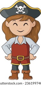 Cute pirate girl cartoon on white background