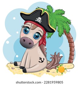 Cute pirate horse in a cocked hat, with an eye patch. Child character, games for boys