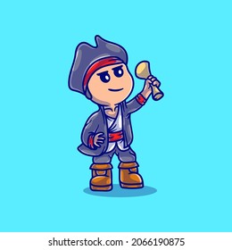 cute pirate illustration holding treasure map, suitable for t-shirt design or cute pirate mascot