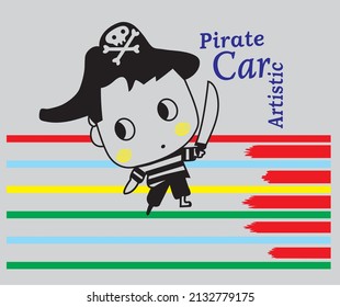 Cute Pirate Kids T-Shirt Print Design Vector Illustration 