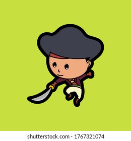Cute pirate lord is playing the sword, perfect for Halloween costumes, stickers, doodles, cartoon, t shirt design, childish