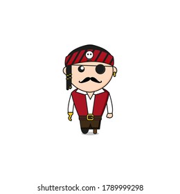 Cute Pirate Mascot Character.Illustration Isolated on white background.