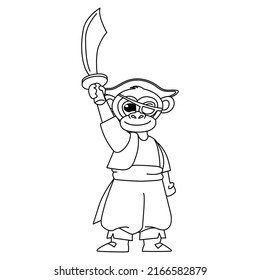 Cute pirate monkey cartoon coloring page illustration vector. For kids coloring book.