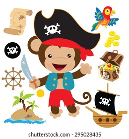 Cute pirate monkey vector illustration