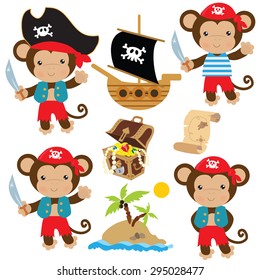 Cute pirate monkey vector illustration