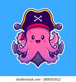 Cute Pirate Octopus Anchor Cartoon Vector Stock Vector (Royalty Free ...