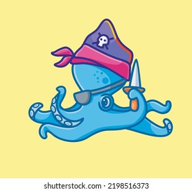 cute pirate octopus bring a sword. isolated cartoon animal nature illustration. Flat Style Sticker Icon Design Premium Logo vector. Mascot Character