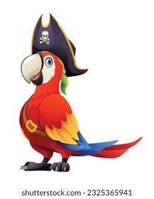 Cute pirate parrot cartoon illustration isolated on white background