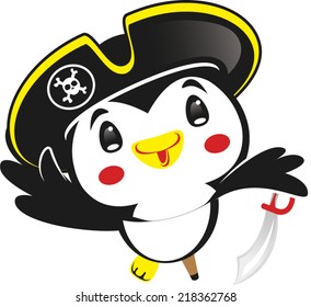 Cute pirate penguin costume on white background vector.