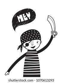 Cute pirate, poster for baby room, greeting card, print on the wall, pillow, decoration kids interior, baby wear and t-shirts	