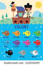 Cute pirate poster on colors