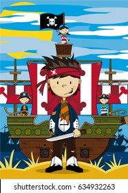 Cute Pirate and Ship